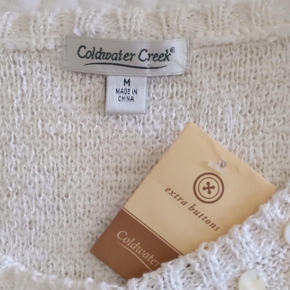 White Sweater with Beaded Neckline & Pockets (NWOT) - Picture 5 of 5